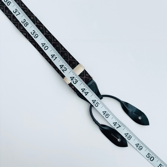 Cole Haan X-Back Suspenders Jacquard Leather Button Attachment Brass Adjusters - Picture 6 of 6